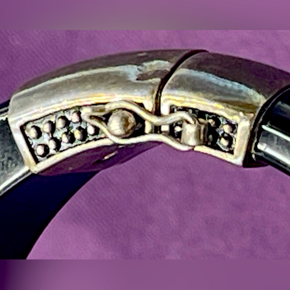 Black Faceted Solid Onyx Hinged Bangle Bracelet W… - image 8